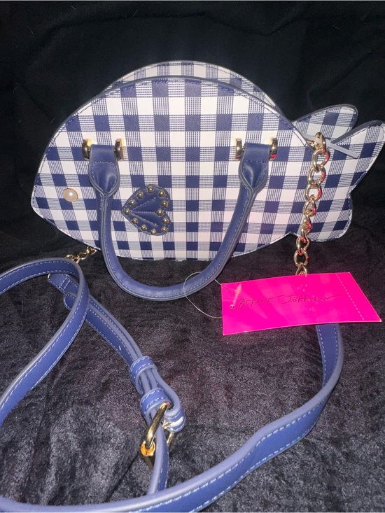 Fishy Net Patterns Betsey Johnson | Bags | Nwt Betsey Johnson Xosea Blue White Gingham ...
